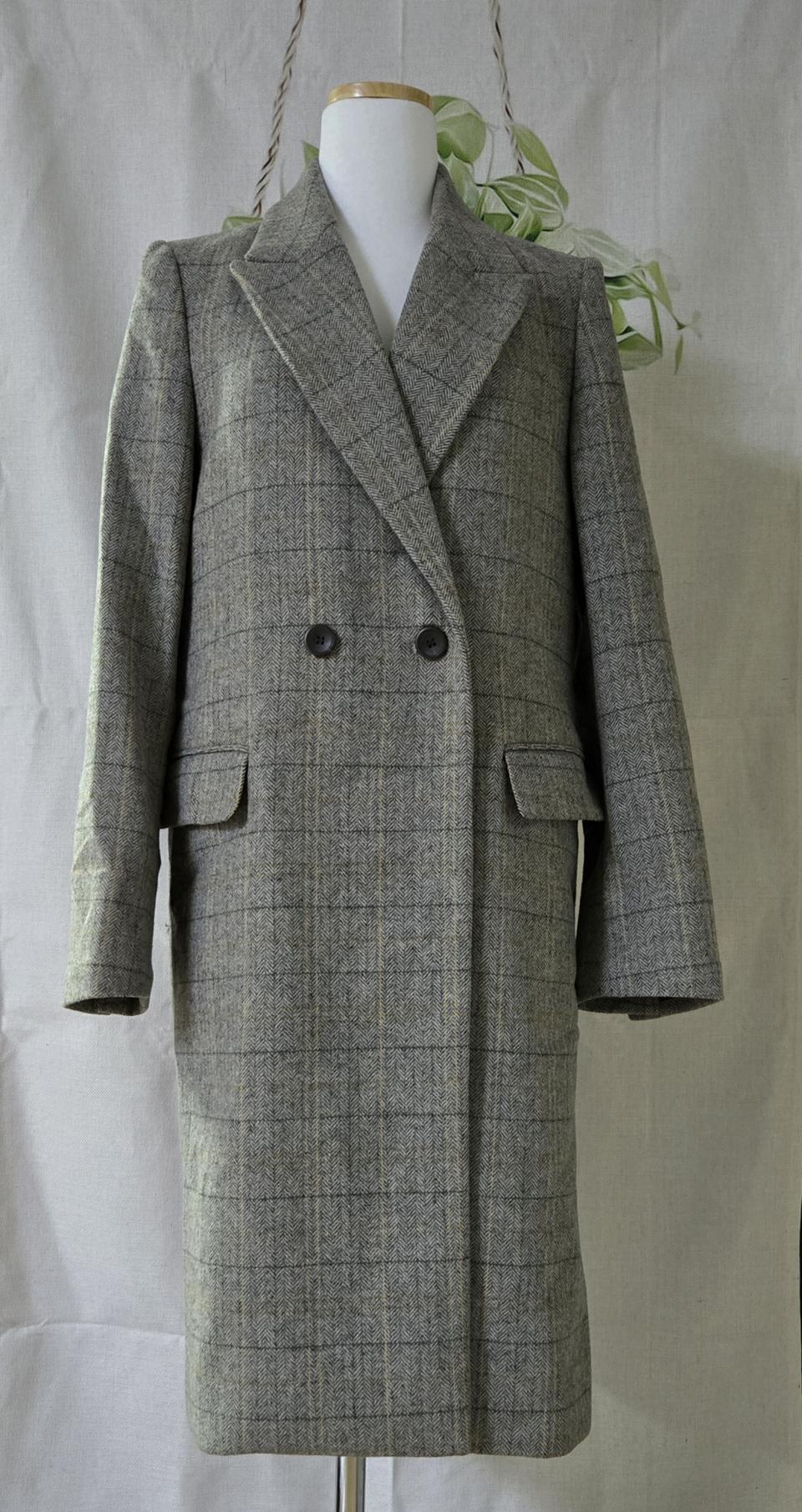 케네스콜 모혼방 여성 체크 롱코트