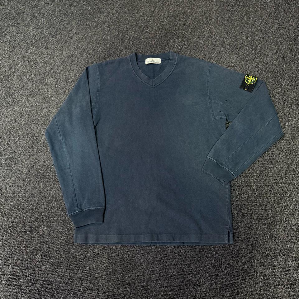 스톤아일랜드 네이비 브이넥 롱슬리브