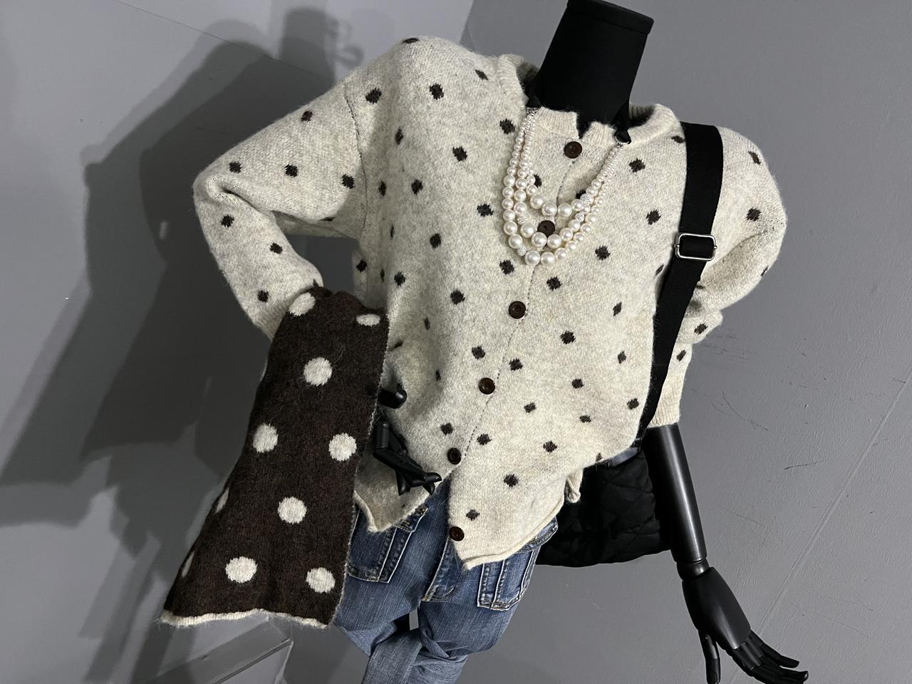 도트머플러가디건세트/머플러가디건세트/도트가디건