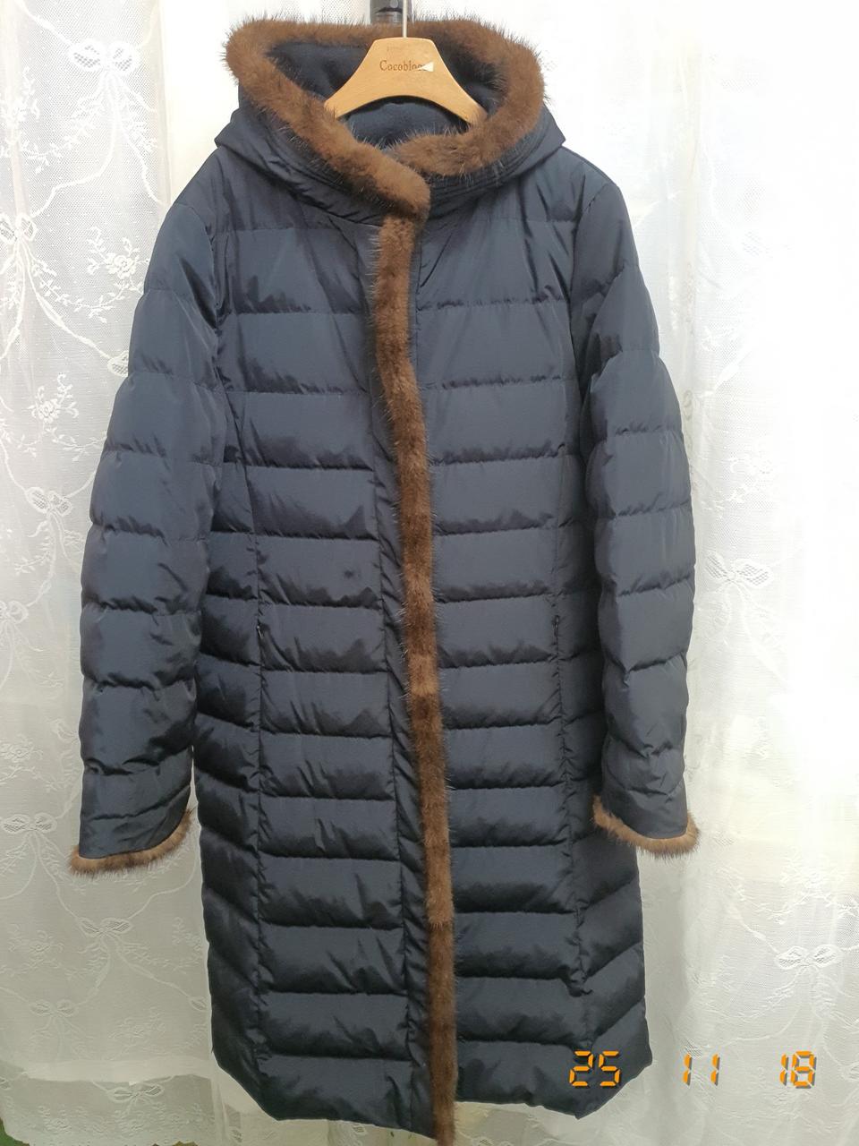 밍크 트리밍 롱 패딩 네이비66