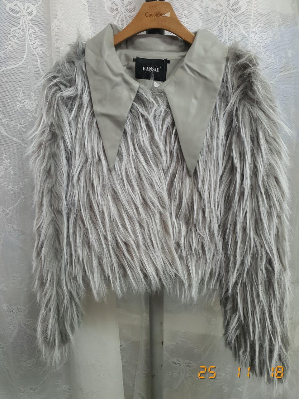 BANSII 퍼 숏 자켓 그레이 F