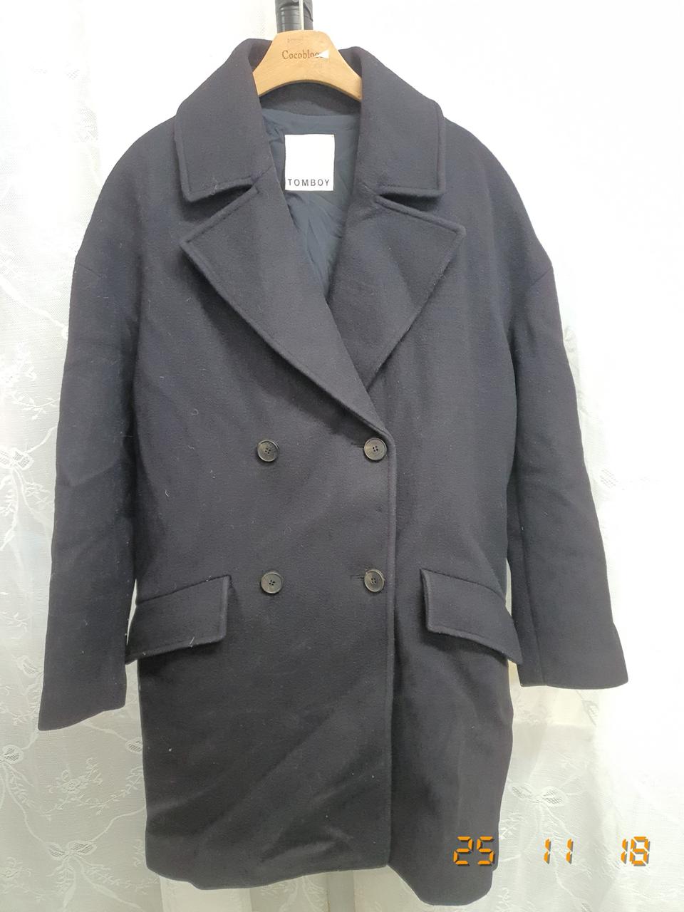 톰보이 더블 버튼 코트 블랙M