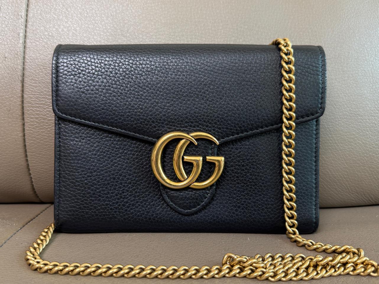 구찌 마몽 레더 WOC 체인백 금장