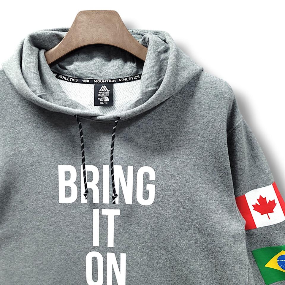 [110/2XL] 노스페이스 그레이 플래그 크루 후드 긴팔 후드 티셔츠