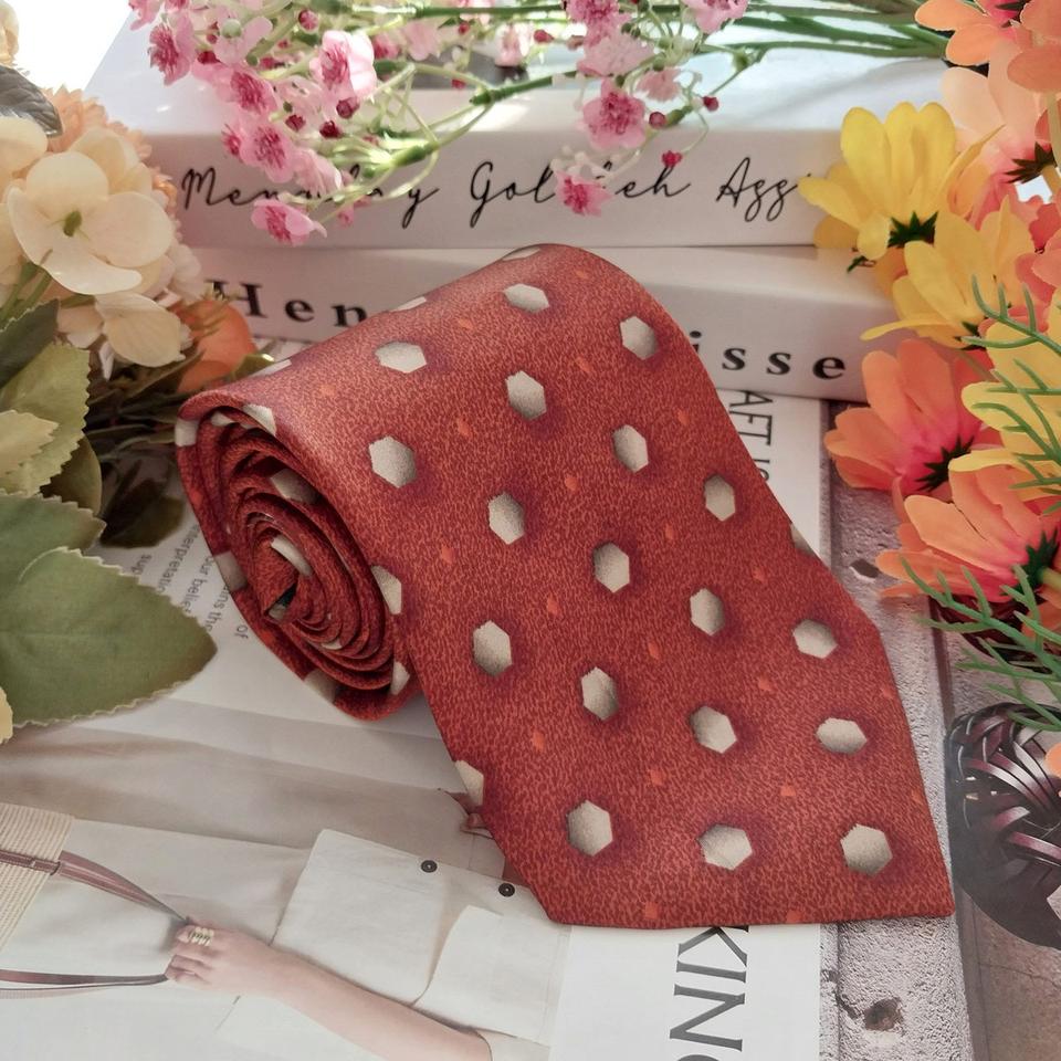 발렌티노 실크 브라운 기하 패턴 넥타이 10.1cm A+등급 K1395