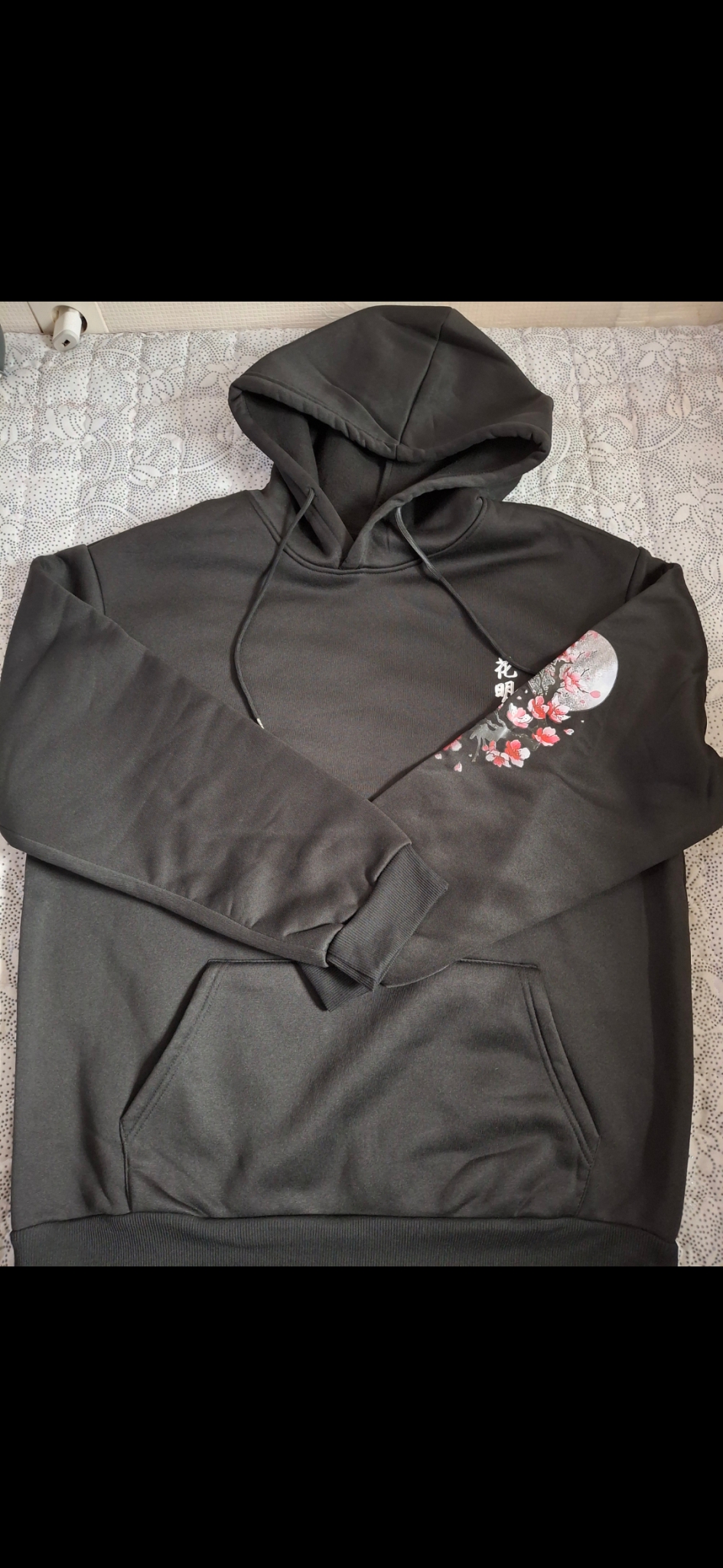 검정색 벚꽃 오버핏 기모 후드티 XL(새)
