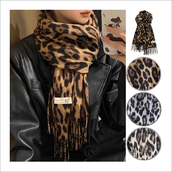이가 멋스럽고 따뜻한 착용하기 좋은 레오파드(호피)술 머플러 겨울 목도리