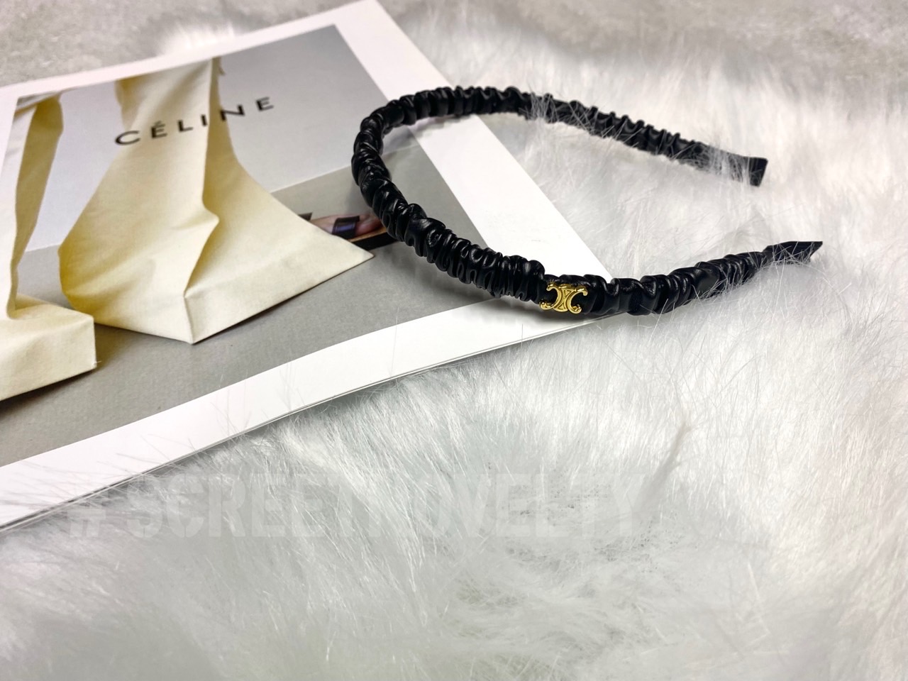셀린느 레더 헤어밴드 블랙