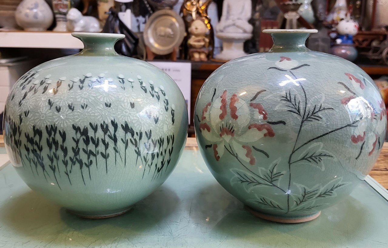 행꼬병 청자화병도자기