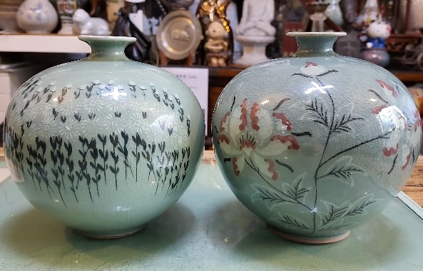 행꼬병 청자화병 도자기