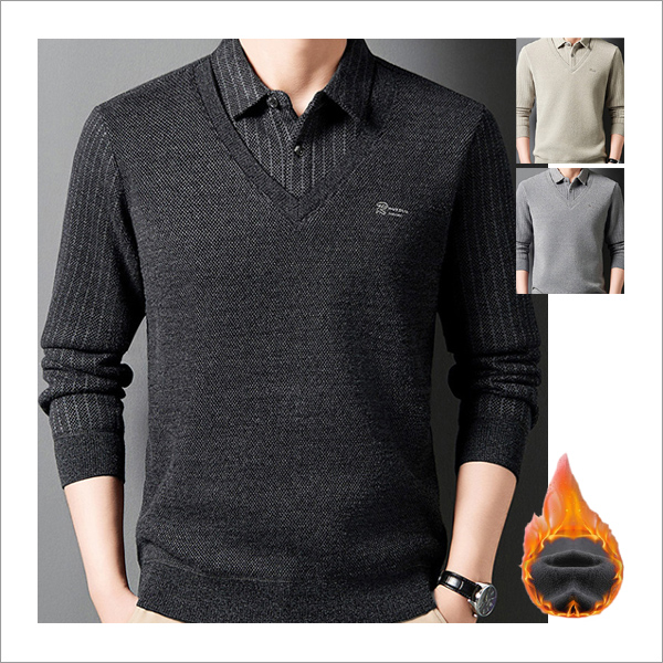 카니 클랙식 패턴 따뜻한 안감 2중 간절기 남성 카라넥 폴로 티셔츠 니트