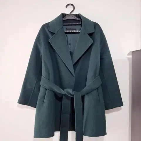 울 벨트 코트 다크 그린 여성용