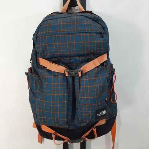 노스페이스 백팩 노트북 가방 체크 블루 오렌지