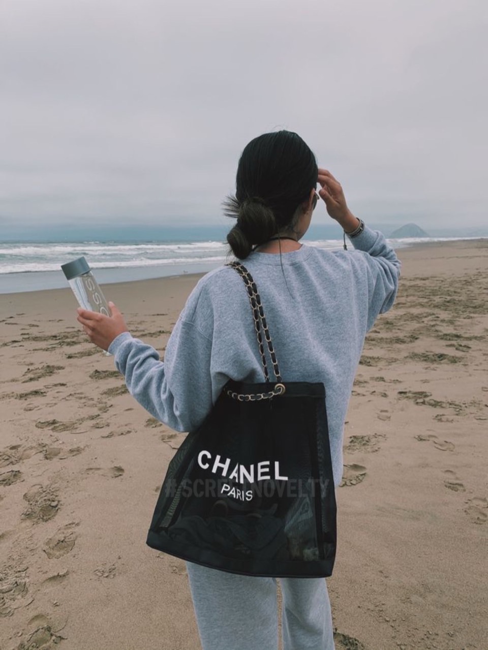 샤넬 뷰티 메쉬 비치백  골드체인 에코백