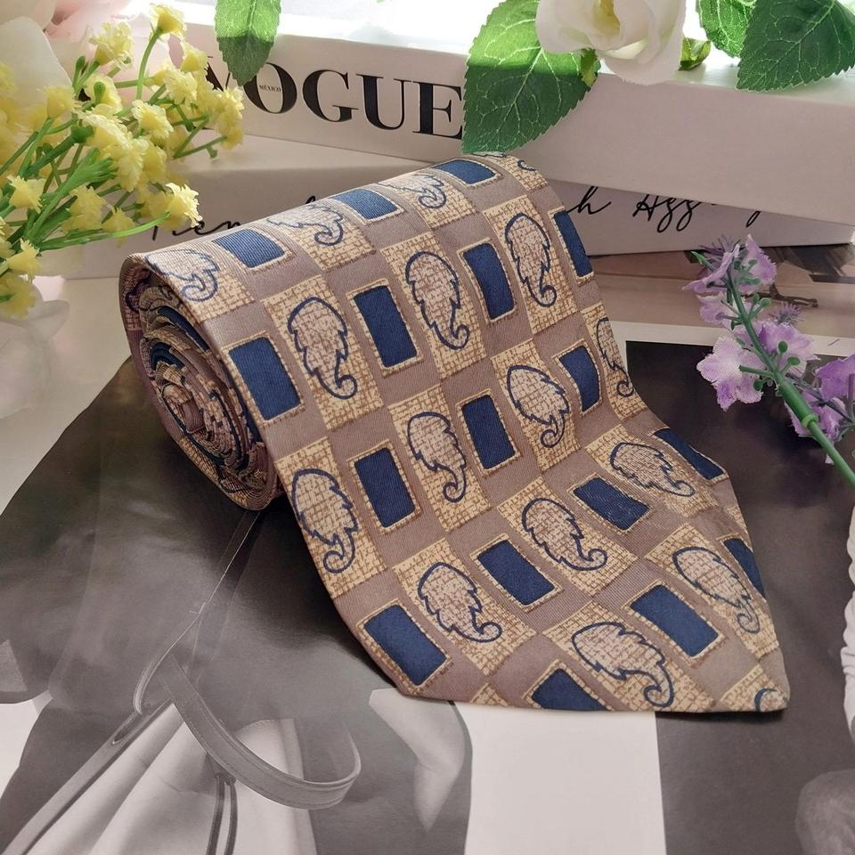 발망 실크 베이지&브라운&블루 패턴 넥타이 9.3cm A+등급 K1365