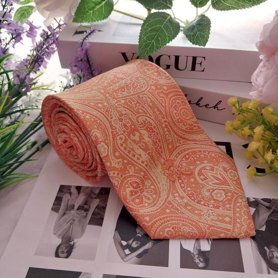 카운테스마라 실크 오렌지 페이즐리 넥타이 9.6cm A+등급 K1336