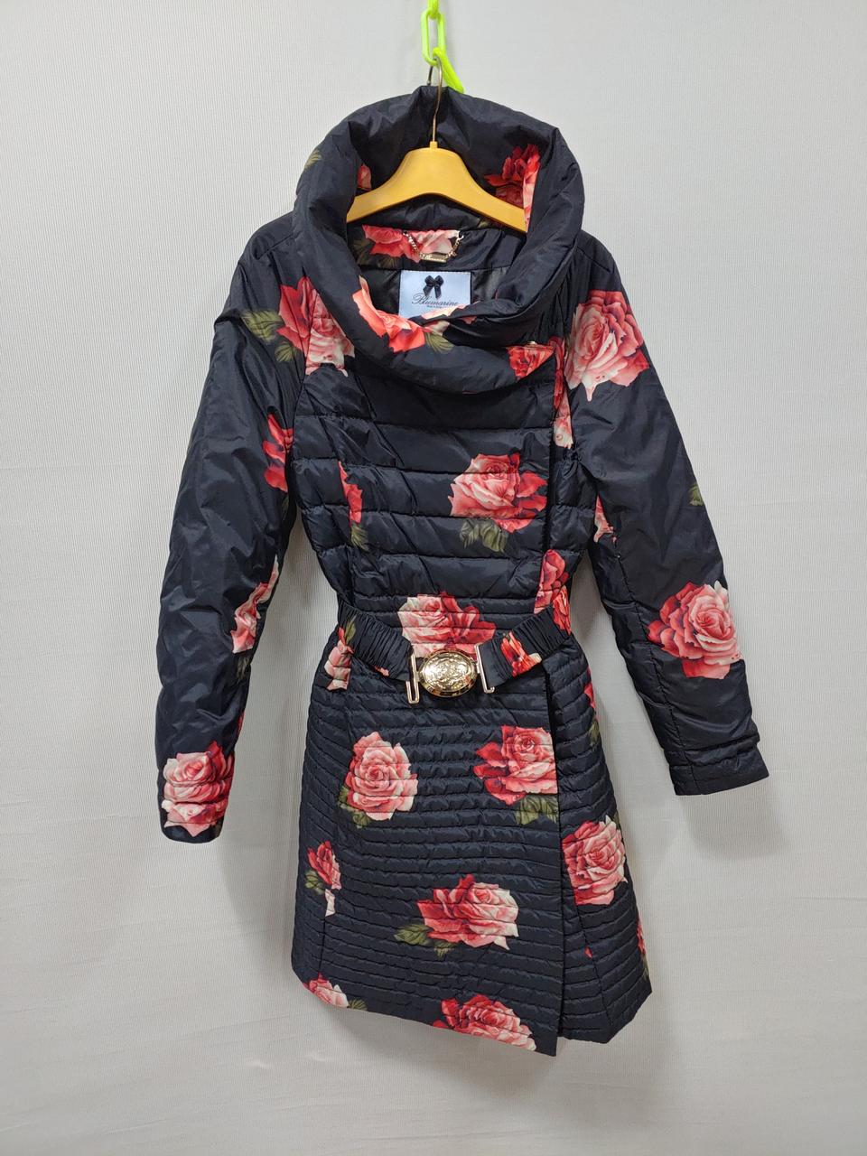 블루마린 플라워 퀼팅 벨트 롱패딩 코트 44