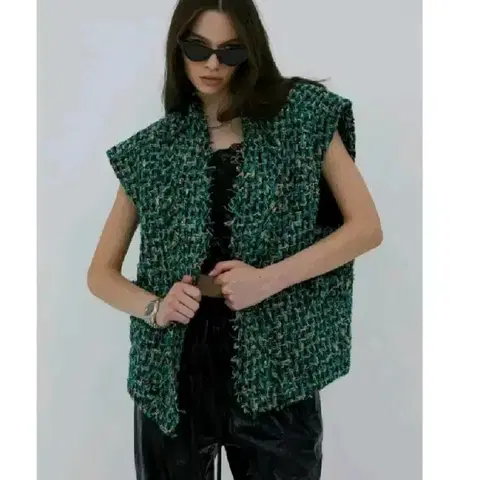 애프터홈파티 트위드 베스트 - 그린,프리