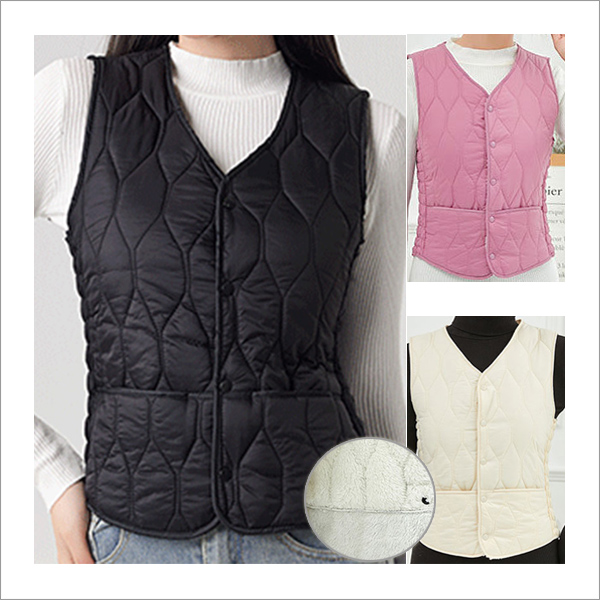 러러 캐주얼 허리밴딩 경량 다이아무늬 브이넥 따뜻한 융기 방한 조끼