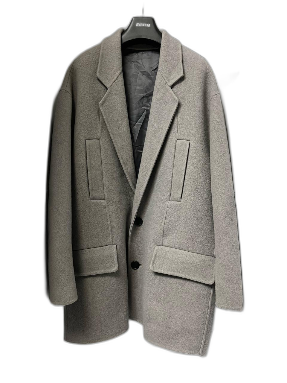 시스템옴므 그레이 캐시미어 핸드메이드 하프 코트 105사이즈