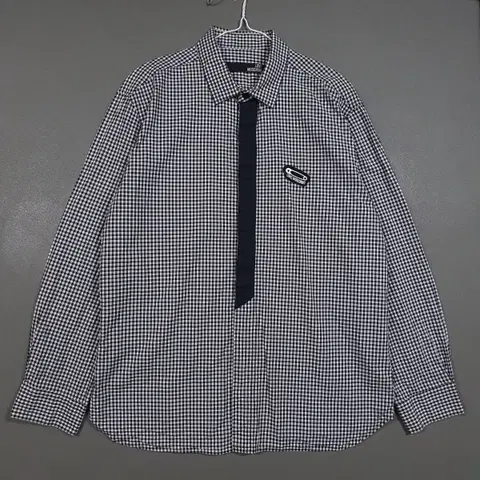 XL) 러브 모스키노 히든 버튼 스트랩 디테일 나노 체크 셔츠 긴팔 남방