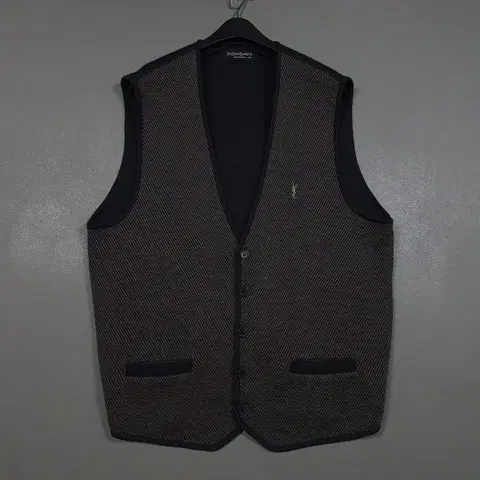 XL (105) YSL 입생로랑 헤링본 포켓 울 니트 베스트 조끼 스웨터