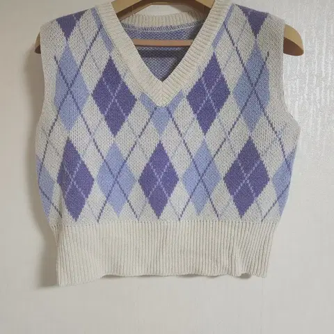 아가일 니트 조끼 퍼플/블루