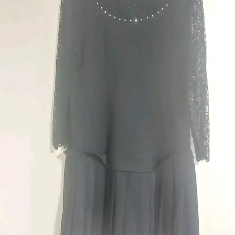 시스루 블랙 레이스 플리츠 원피스