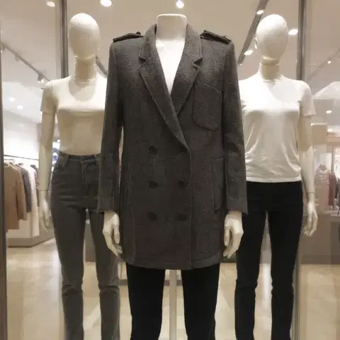 톰보이 어깨견장 매니시 더블 울코트 44 55 다크그레이