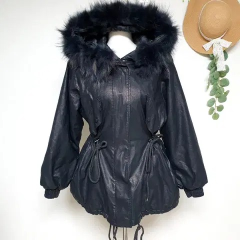 누빔사파리 소가죽 폭스퍼 야상 블랙