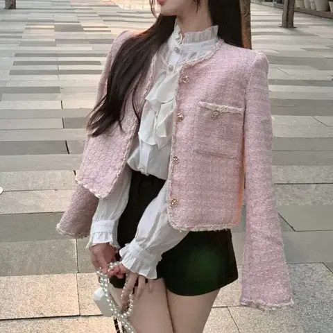 트위드 숏자켓 55 66 핑크 꼬임삥줄