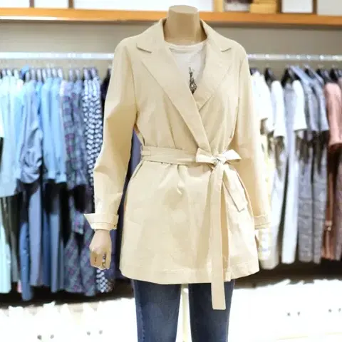 BCBG 2021SS 숏 트렌치자켓 55 신축성 버터크림