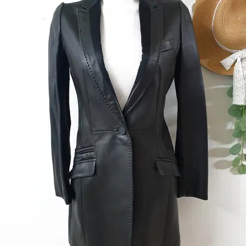 실크배색 양가죽자켓 55 배색카라 S