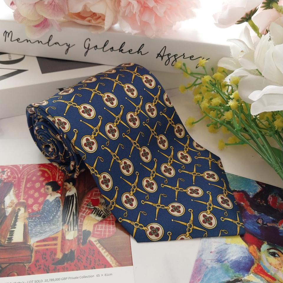 란셀 실크 네이비 하니스 패턴 넥타이 9.9cm A+등급 K1382