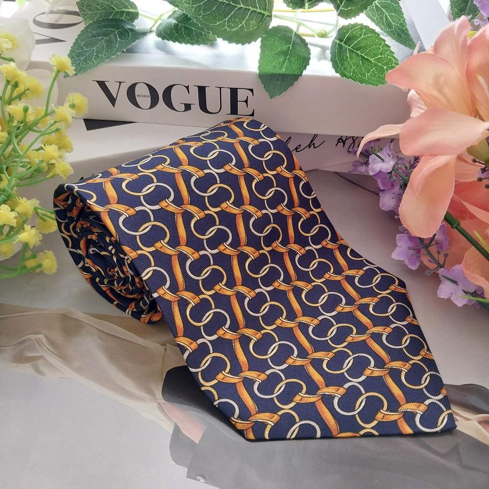 란셀 실크 네이비 체인 패턴 넥타이 9.9cm A+등급 K1383