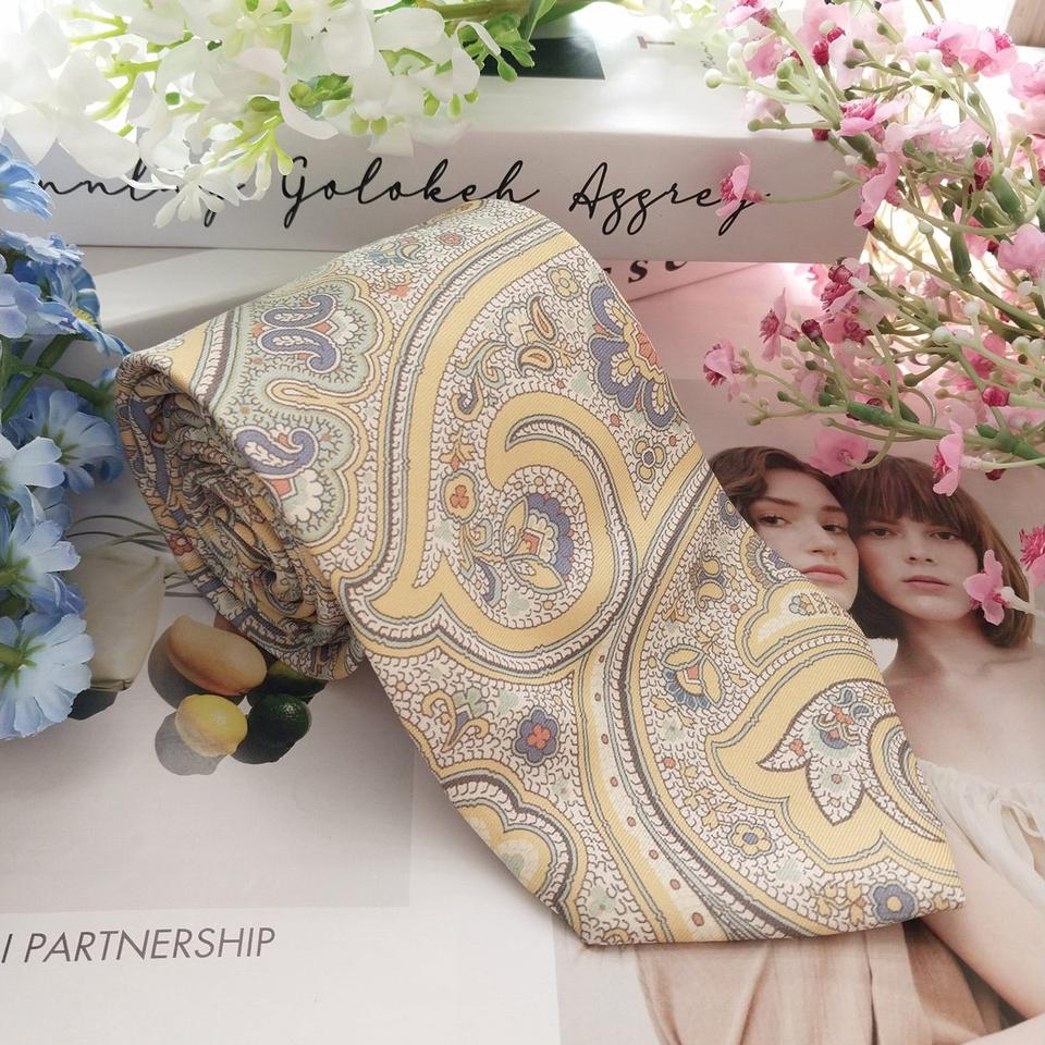 브룩스브라더스 실크 옐로우 페이즐리 넥타이 9cm A+등급  K1410