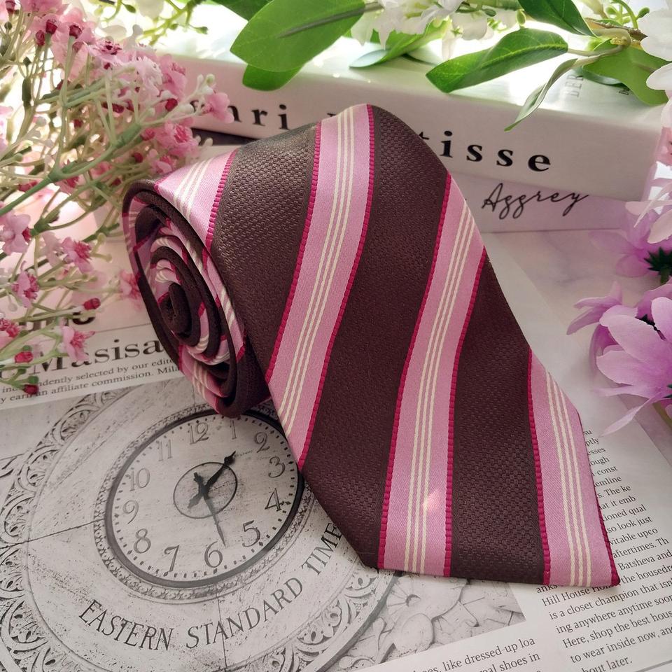 빨질레리 핑크브라운 실크 스트라이프 넥타이 9.1cm A+등급 K1414