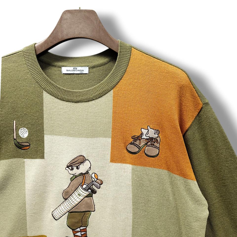 [105] 발렌시아가 골프 브라운 테디 빈티지 자수 니트