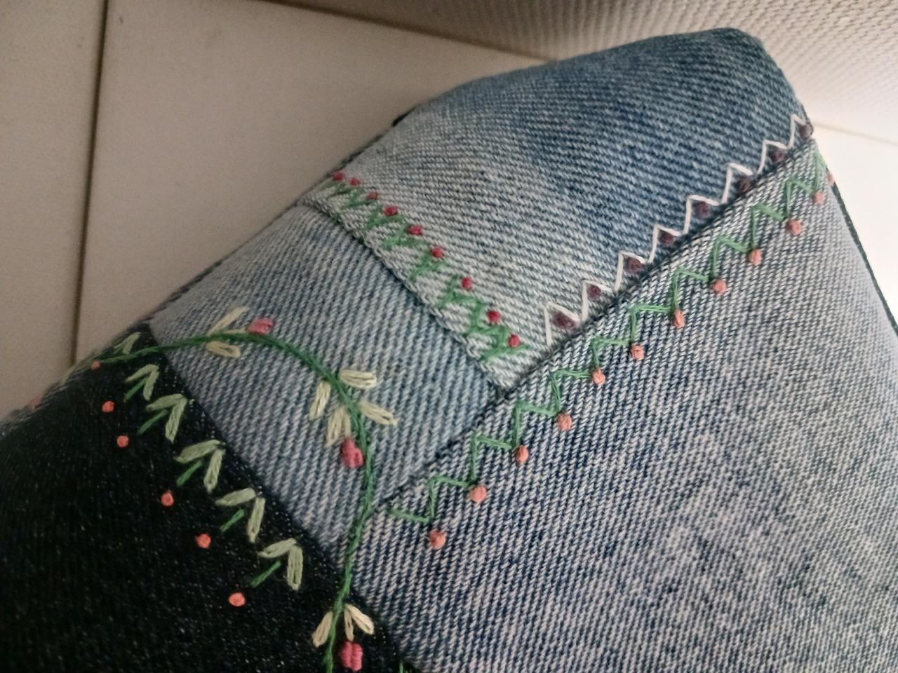 데님자수토트백