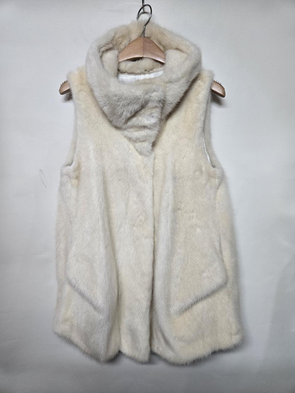 코펜하겐퍼 버건디등급 아이보리  밍크 조끼 리얼  롱베스트 M