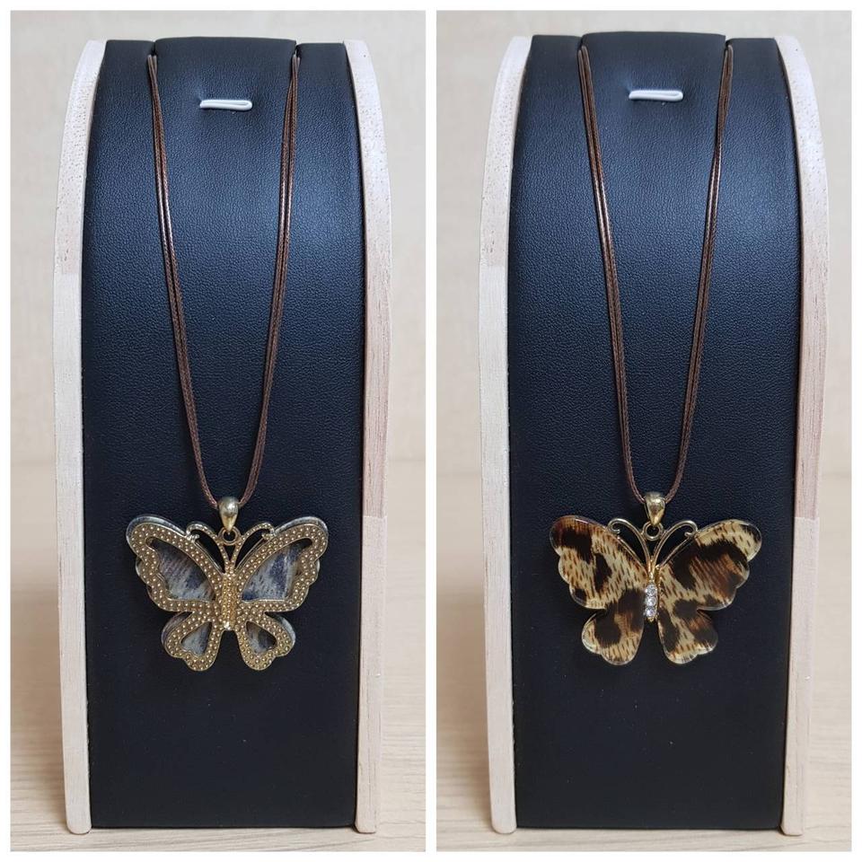 공방 양면나비 가죽줄 목걸이