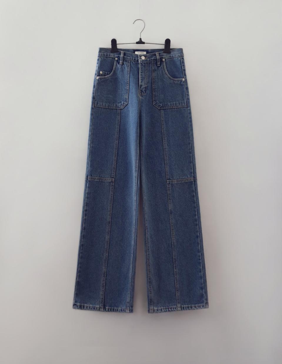 8만원대 MOREMORE 절개 와이드 데님  중청 새상품