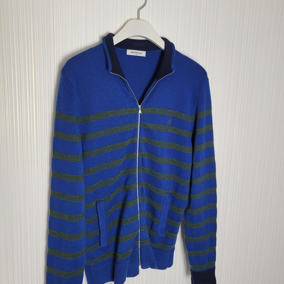 100_빈폴 울 니트집업 가디건 블루카키 스트라이프