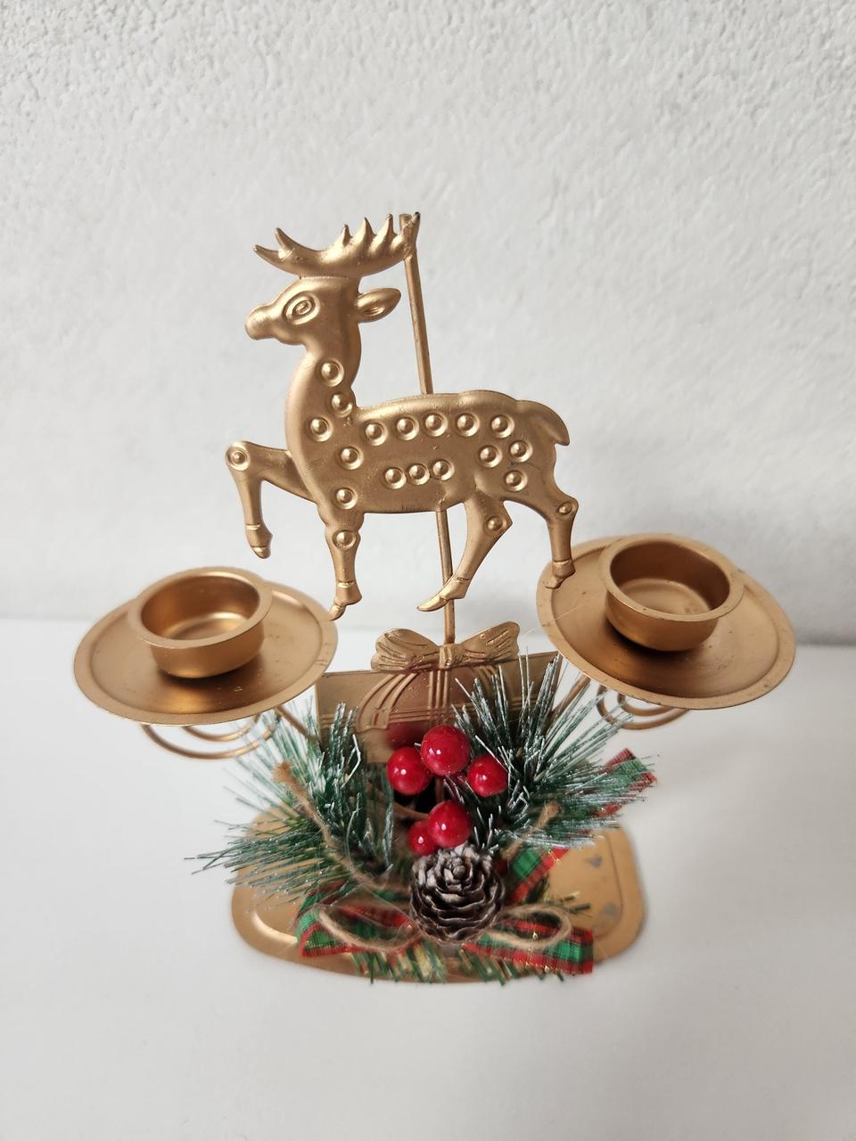 새상품)크리스마스 2구 촛대 조화 사슴 인테리어소품