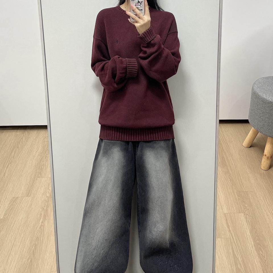 폴로 랄프로렌 네이비 포니 버건디 코튼 니트