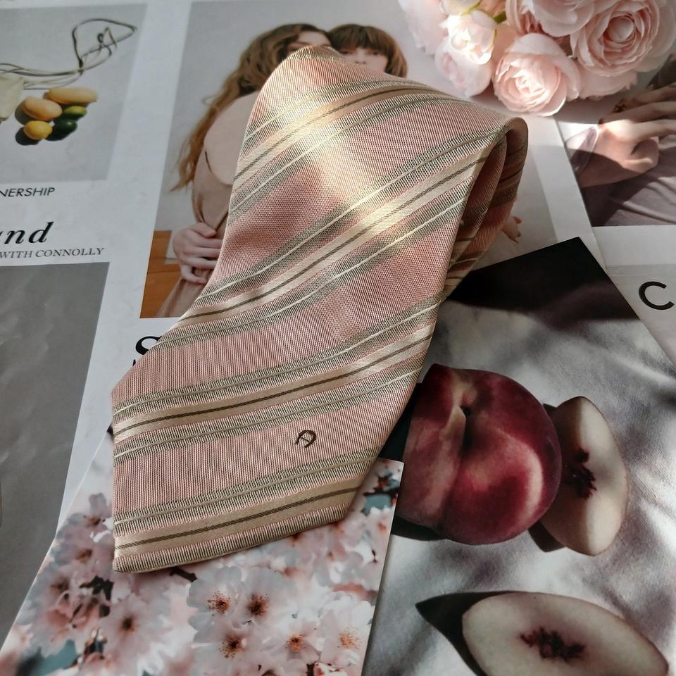 아이그너 실크 피치 스트라이프 넥타이 9.1cm A등급 A19075