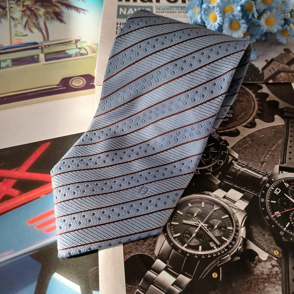 아이그너 실크 스카이블루 스트라이프 넥타이 9cm A등급 A19077