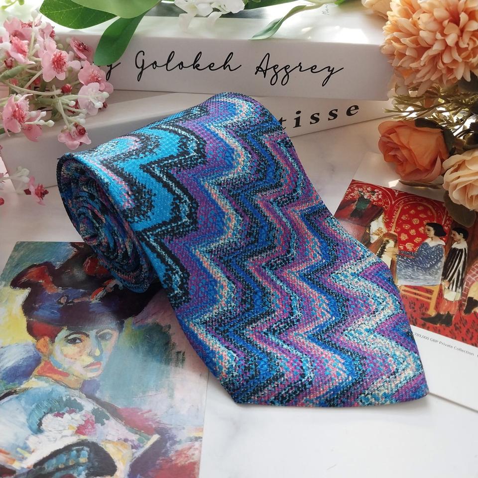 미쏘니 실크 블루 멀티 패턴 넥타이 9.6cm S등급 K1423