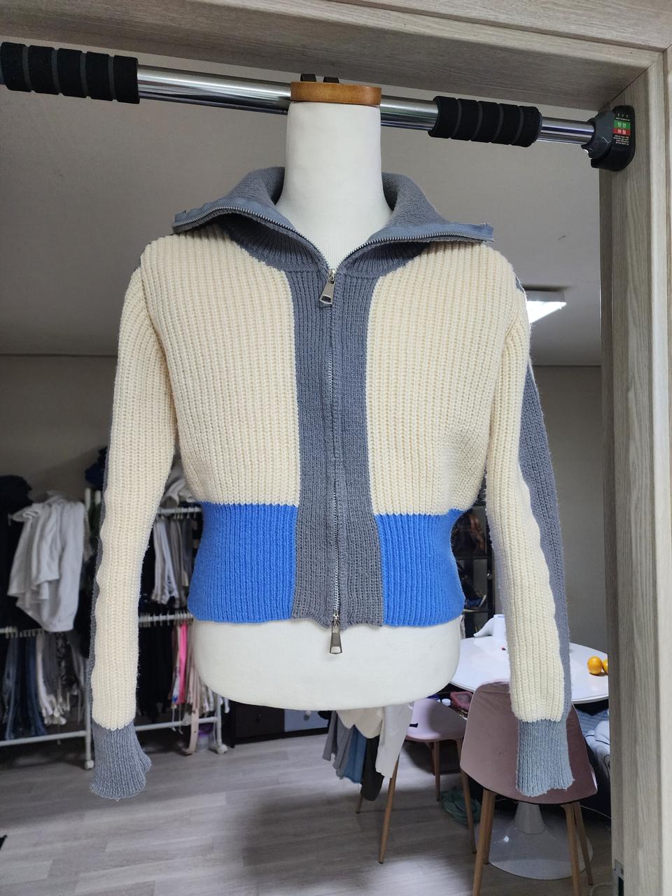 배색 니트 투웨이 집업