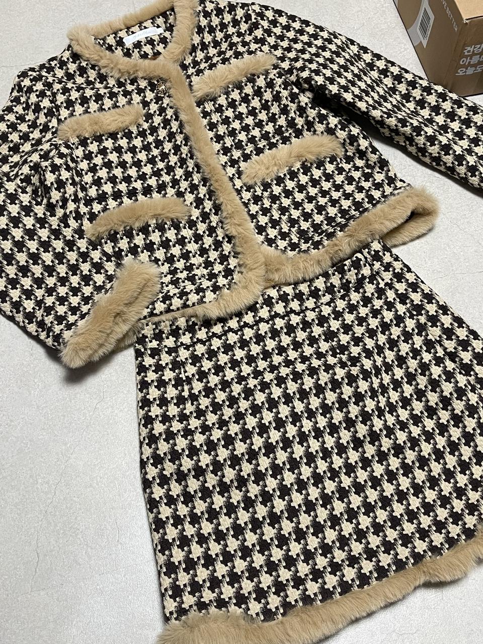 182 트위드 퍼 투피스 연말룩 크리스마스